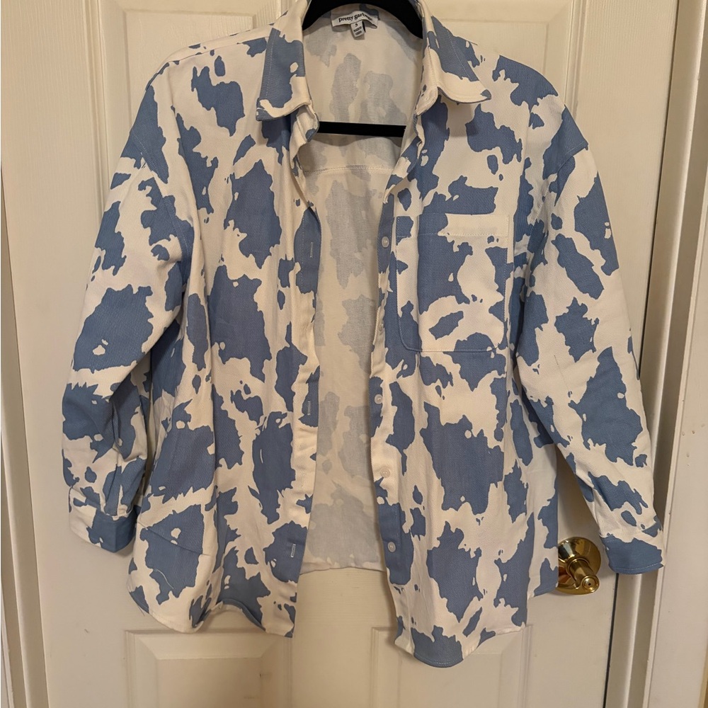 Blue and White Cow Print oversized shacket